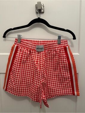 Katydid Red Gingham Athletic Shorts with Side Stripes